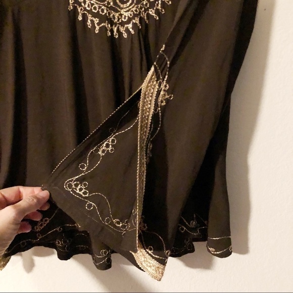 Emma Caine brown metallic gold trim tunic blouse - Picture 9 of 16